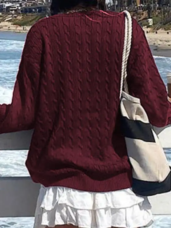 سترة نسائية 2025 خريف شتاء عادية متعددة الاستخدامات بأكمام طويلة معطف صوفي سترة عصرية مريحة عتيقة #4