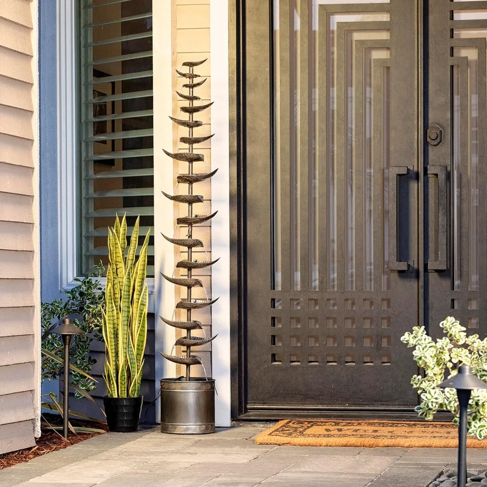 

MCC390L-SL Indoor Outdoor Multitiered Metal Floor Water Fountain Ideal for Yard, Garden, and Patio, 70" Tall, Silver