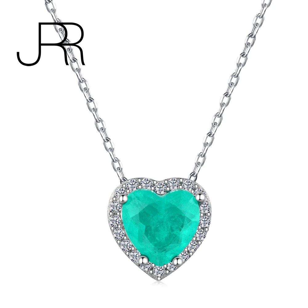 JRR Classic 925 Sterling Silver Heart 9*9mm Created Diamond Gemstone Fine Jewelry Pendant Necklace For Girl Women Gift