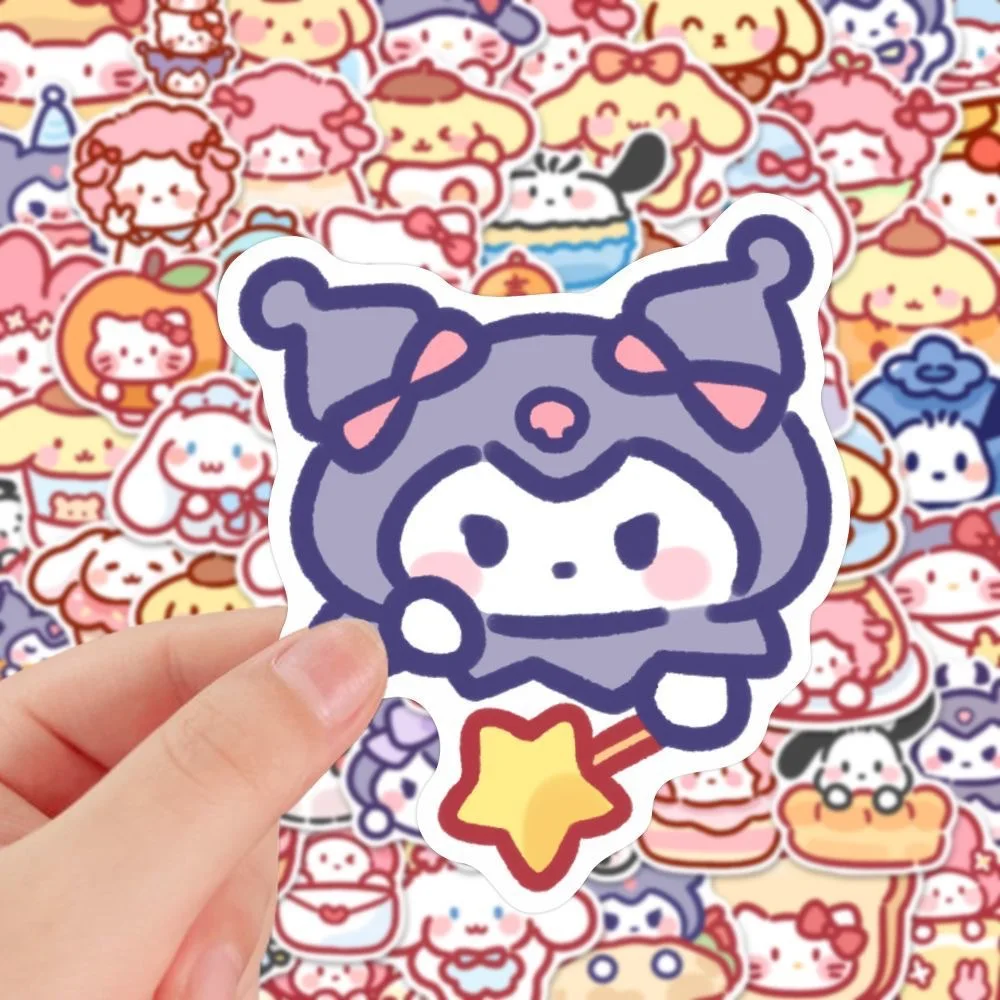 100 Sheets of Sanrio Family Cartoon Stickers Cute Hand Account Mobile Phone Water Cup Stickers Waterproof Notebook Materials