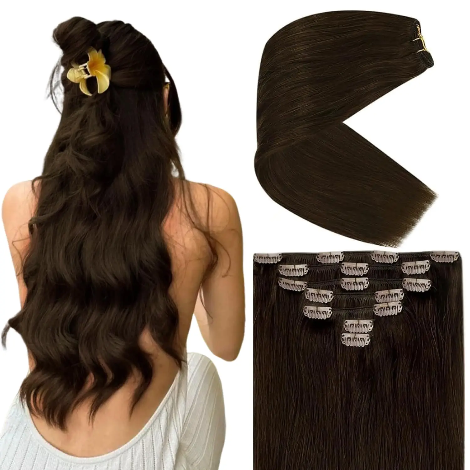 

VeSunny Clip in Hair Extensions Human Hair Silky Straight Remy Hair Brown Hair Extensions Salon Quality Brazilian Hair
