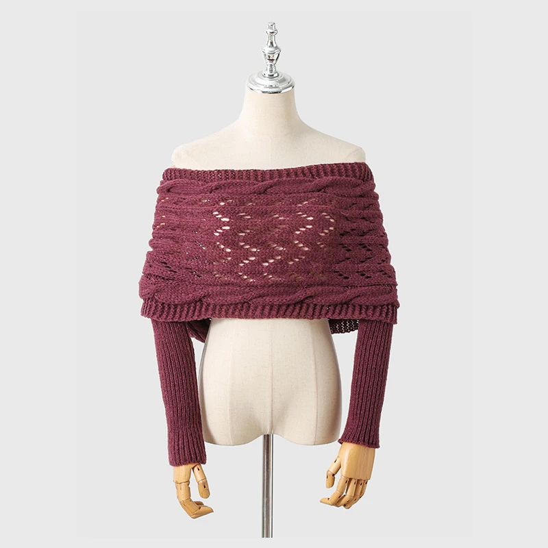 Multifunktionaler Schal mit Ärmeln für Damen, Herbst und Winter, winddicht, warm, Schal mit Ärmeln, einfarbig, gestrickt, Wickelschal – Detail 5