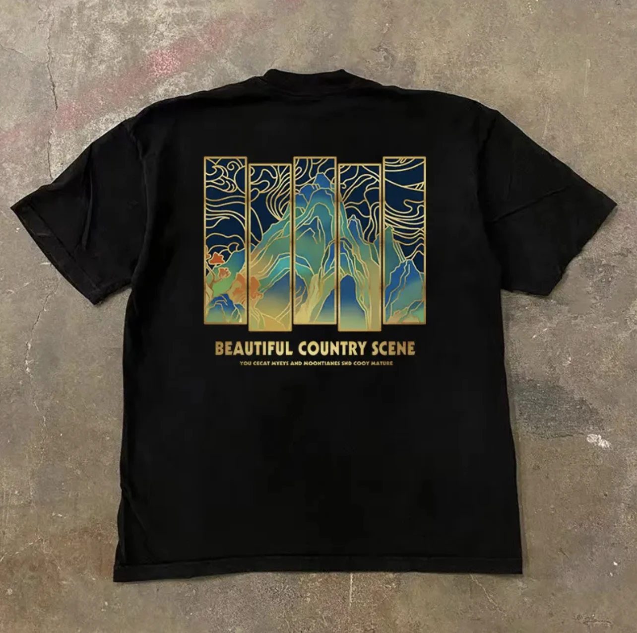 Charity Money Making Heavyweight 260g Pure Cotton Oversize Creative Landscape Painting Harajuku Style Print Wellness Ring view 2