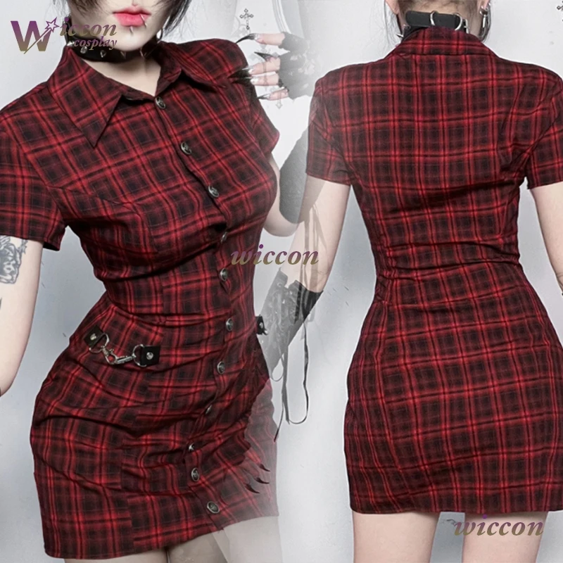 

Новое готическое клетчатое платье в стиле панк-рок для косплея, женское облегающее винтажное короткое платье для Хэллоуина, вечеринок и выступлений Jirai Kei Cos