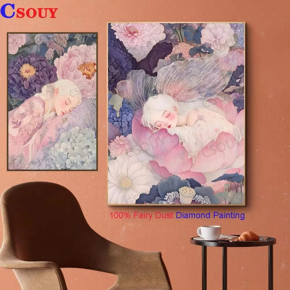 

Алмазная вышивка 100% Fairy Dust: «Спящая красавица» с цветами, квадратная мозаика, декор для дома, рукоделие, кристаллы
