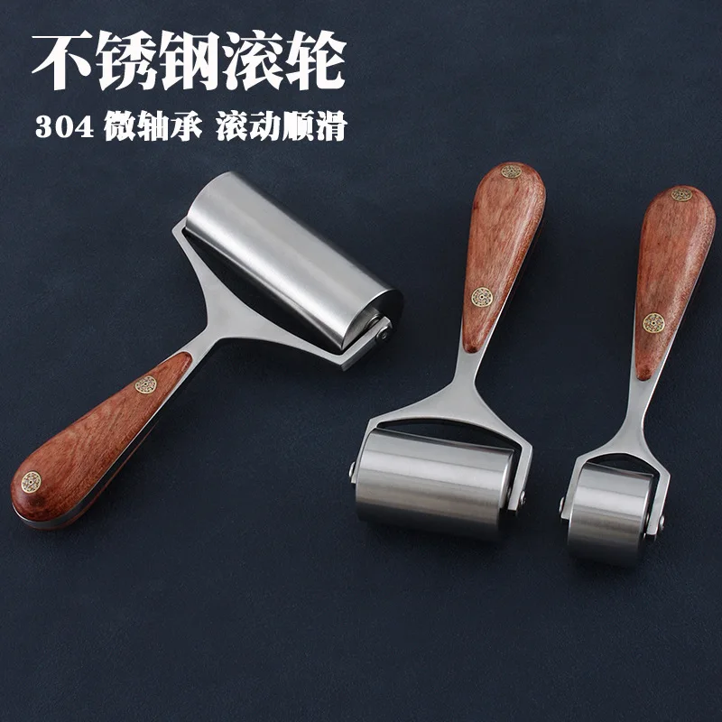 

3 pieces Stainless steel leather roller, rosewood veneer, handmade DIY leather tool, roller, 304 steel bearing, 4988,