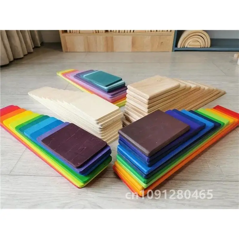 Kinderen Houten Regenboog Boog Stacker Pastel Bouwstenen Halve cirkel Ballen Plaat Unpaint Stapelen Speelgoed