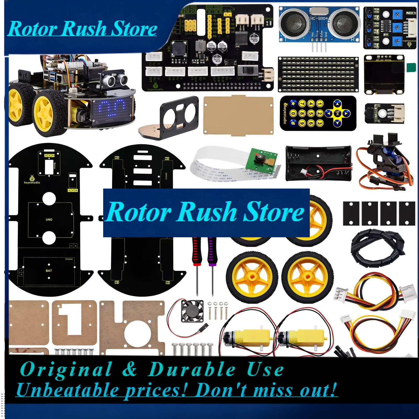 RoRuSKeyestudio Raspberry Pi 4B Robot Car+5 Megapixels Camera Module Python Programming For Raspberry Pi 4B(No Raspberry Pi Boar