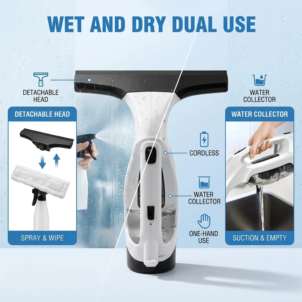 Wireless Electric Window Cleaning Machine, Water-Absorbing Floor Cleaning Scraper, Glass Cleaner, Specialized Cleaning Tools