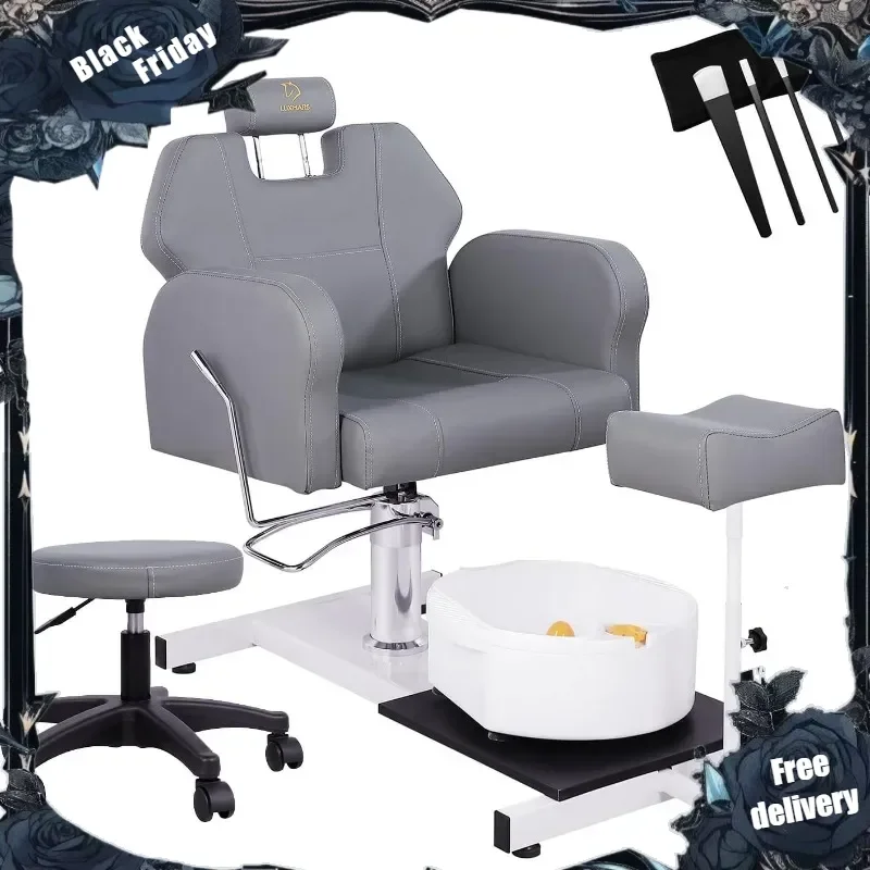 

Reclining Pedicure Chair No Plumbing with Foot Massage Basin, Hydraulic Adjustable Pedicure Chair, 360° Rotation Beauty Spa