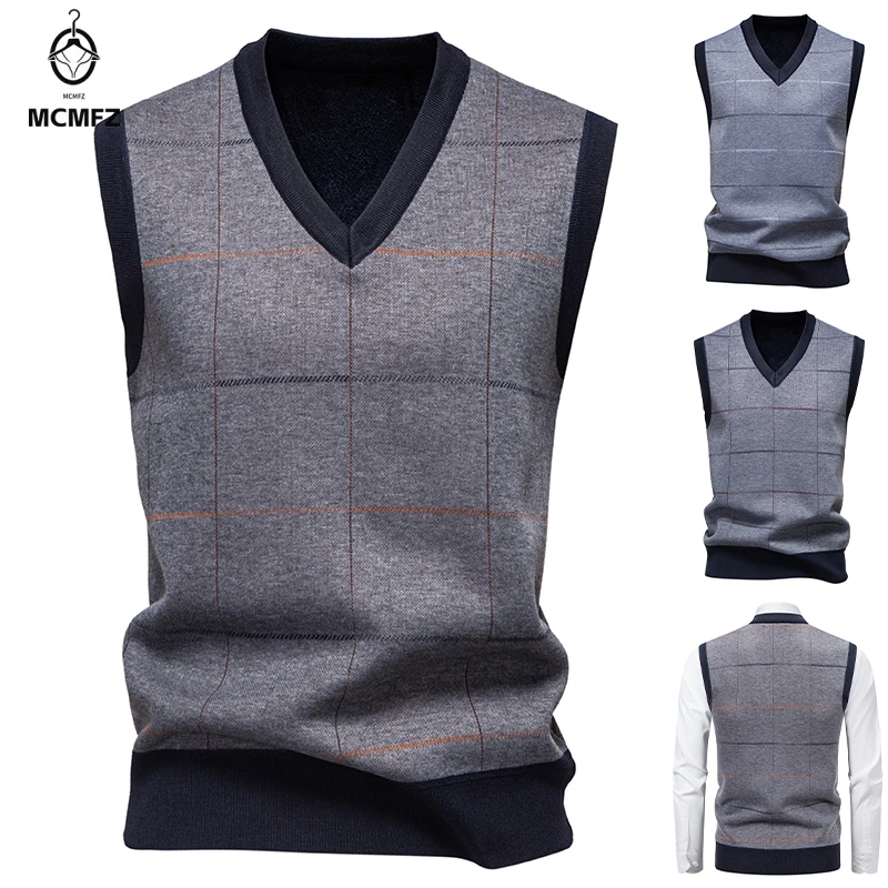 

Men's V-Neck Knitted Sweater, Diamond Grid, Twisted Flower, Casual Fashion, Versatile Knit Top, Autumn, Winter