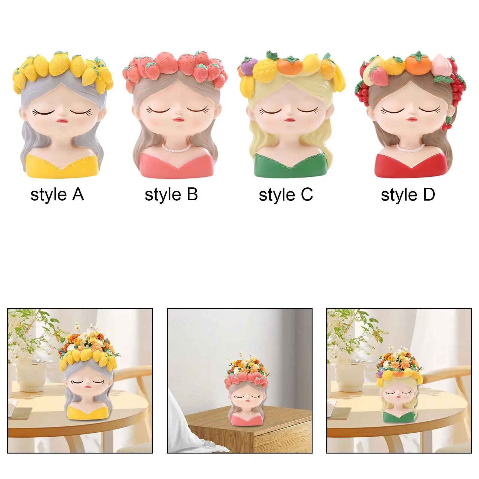 

Cute Girl with Fruits on Head Flower Pot Desk Organizer Hand Painted for