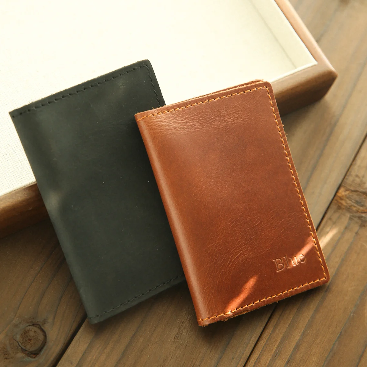Custom Debossed Name Vintage Crazy Horse Leather Mini Card Holder Slim Credit ID Business Card Wallet Multi Pocket Men Gift