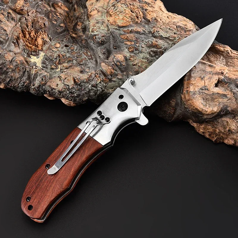 Damascus Knives Survival Folding 57HRC Blade 5Cr18Mov Blade Steel Rosewood Handle Handle Hunting Knife Utillity Outdoor Tools