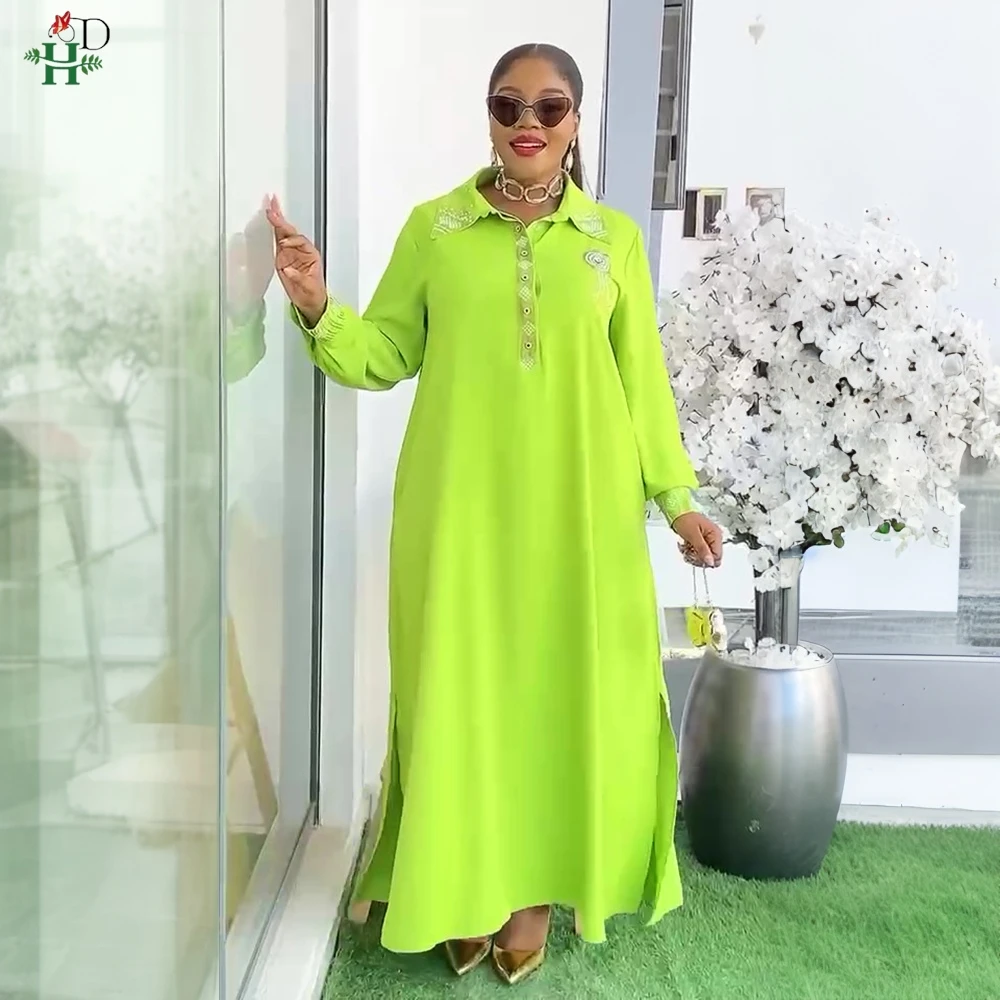 2025 Nuovo abito camicia africana taglie forti per donna Elegante Dubai Turchia Africa Abbigliamento Camicia da festa Colletto Abito quotidiano Abito tubolare