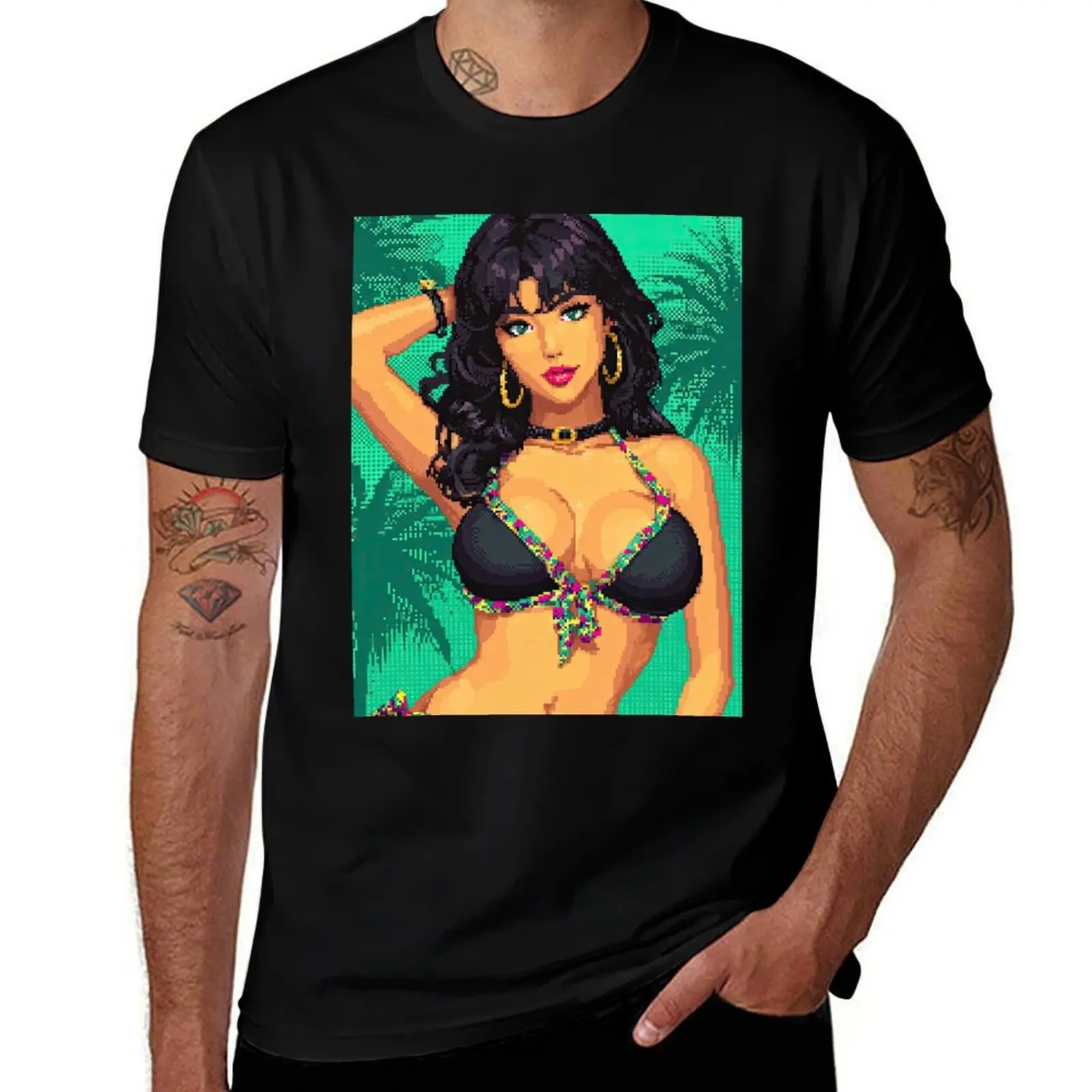 

Cute Pixel Girl Stands Proudly in Beach Scene T-Shirt korean fashion topping oversize t-shirts man mens designer t shirt