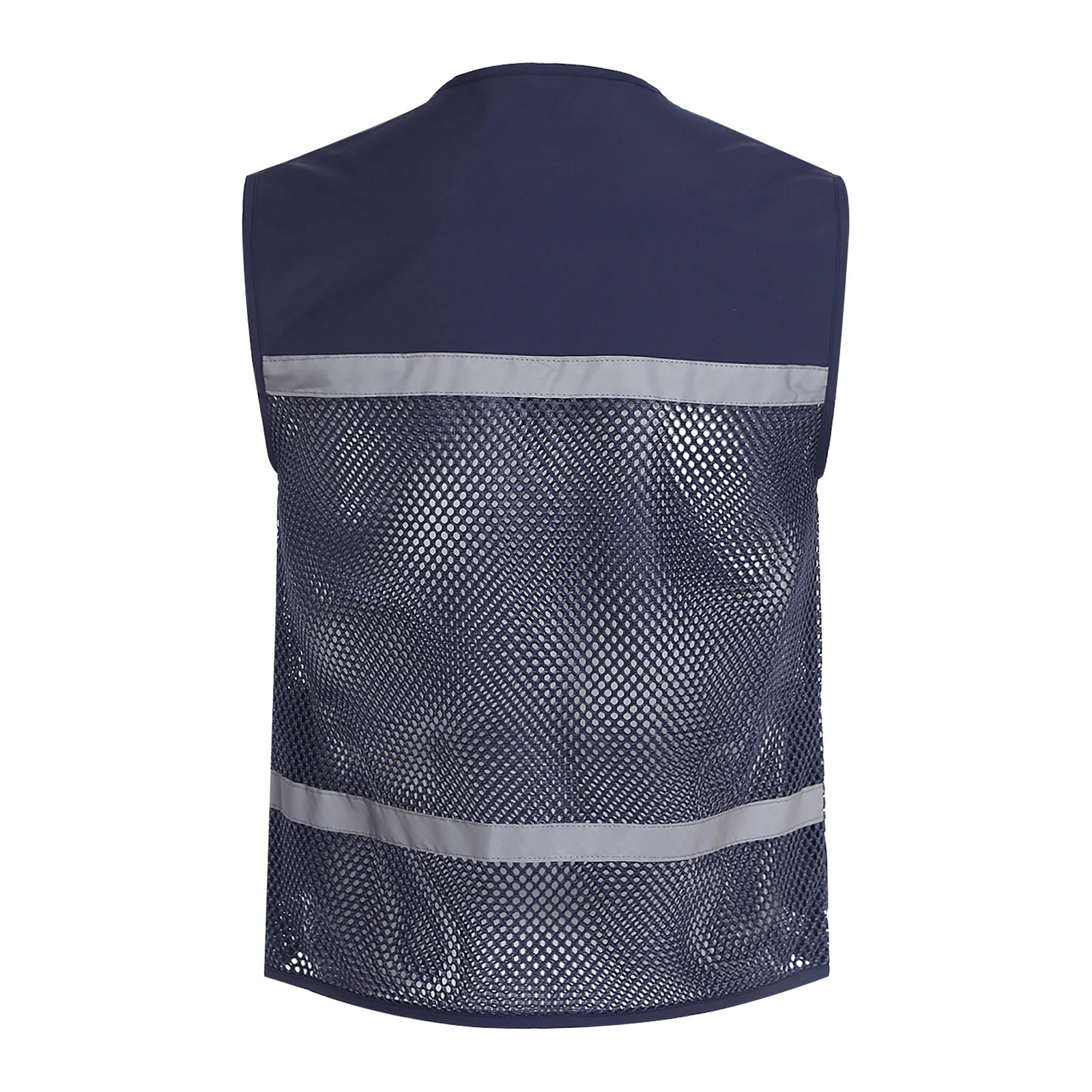 سترة عاكسة للبالغين من الجنسين بتصميم V-neck مع سحاب أمامي وجيوب متعددة، قميص شبكي مسامي بدون أكمام للصيد وركوب الدراجات ليلاً والورشات