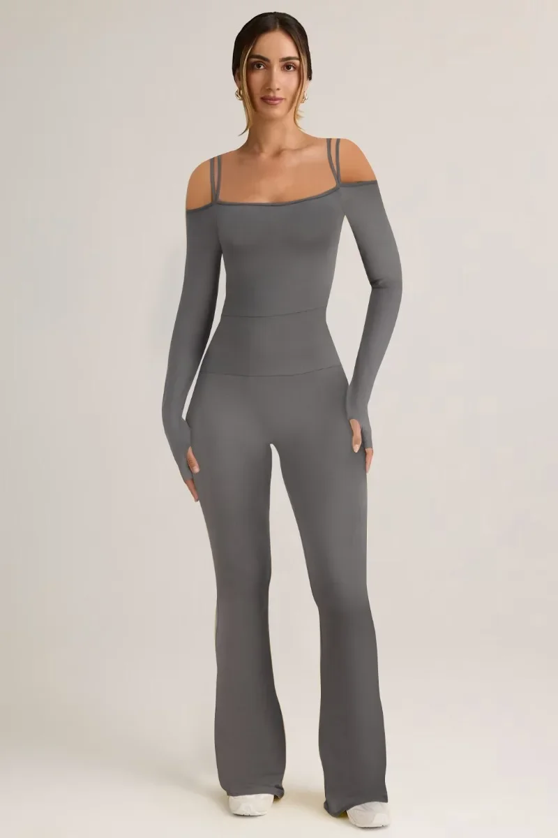 

GUWU осень-зима новый комбинезон с длинными рукавами сексуальный комбинезон с открытыми плечами цельные расклешенные длинные брюки