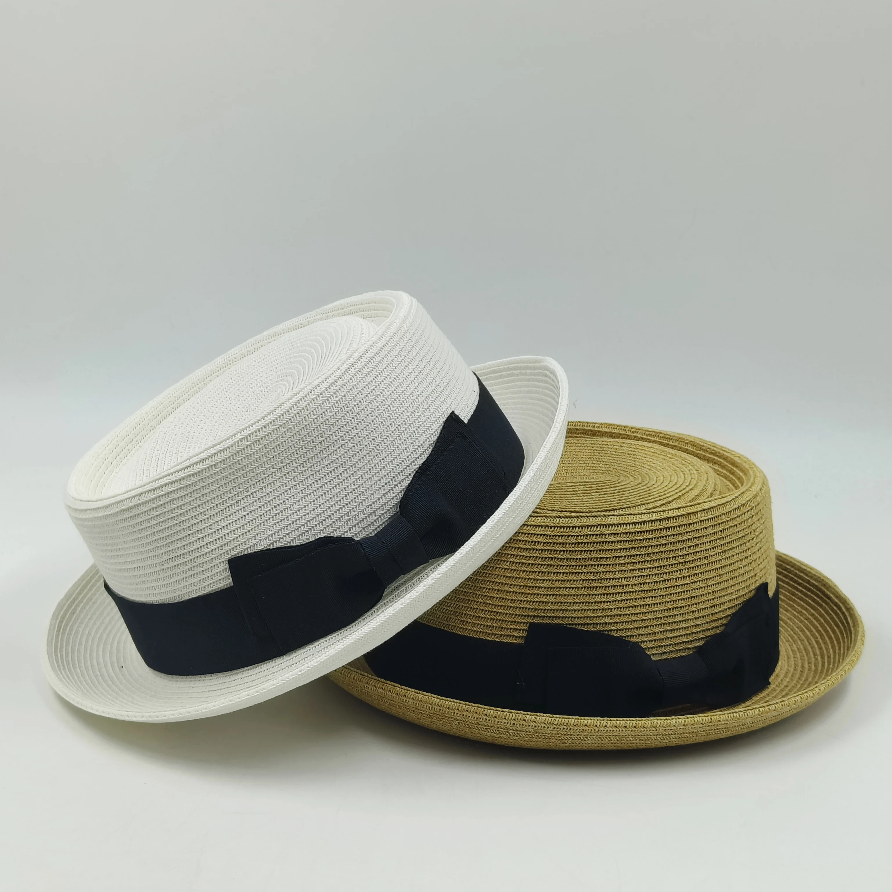 Sombrero clásico de Porkpie para hombre y mujer, sombrero de paja con lazo, ala enrollable, fedora para el sol, trilby, jazz, fieltro vintage, Verano