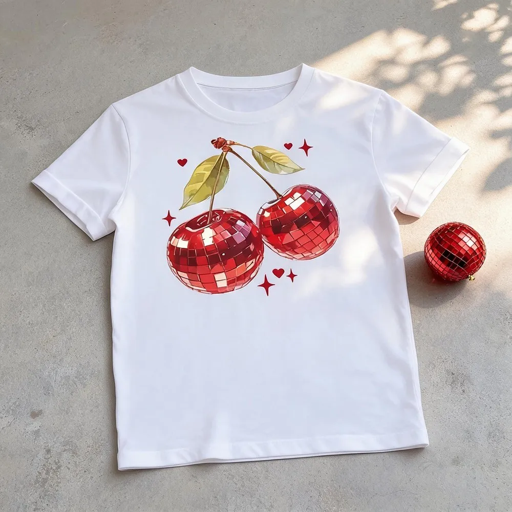 Men's Cherry Disco Graphic T-Shirt - Short Sleeve Crew Neck Regular Fit Casual Wear | Soft & Breathable Fabric, Durable Print, Everyday Comfort, Machine Washable, Casual Summer Party, Picnic, Casual