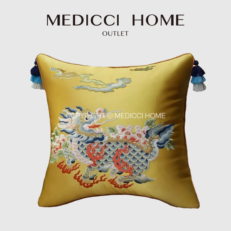 

Medicci Home Chinoiserie очаровательный чехол для подушки древнее животное благоприятная вышивка Кирин роскошная шелковая наволочка несколько размеров