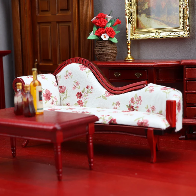 1:6/1:12 Dollhouse Miniature European Style Chaise Longue Sofa Chair Furniture Model Decor Toy Doll House Accessories