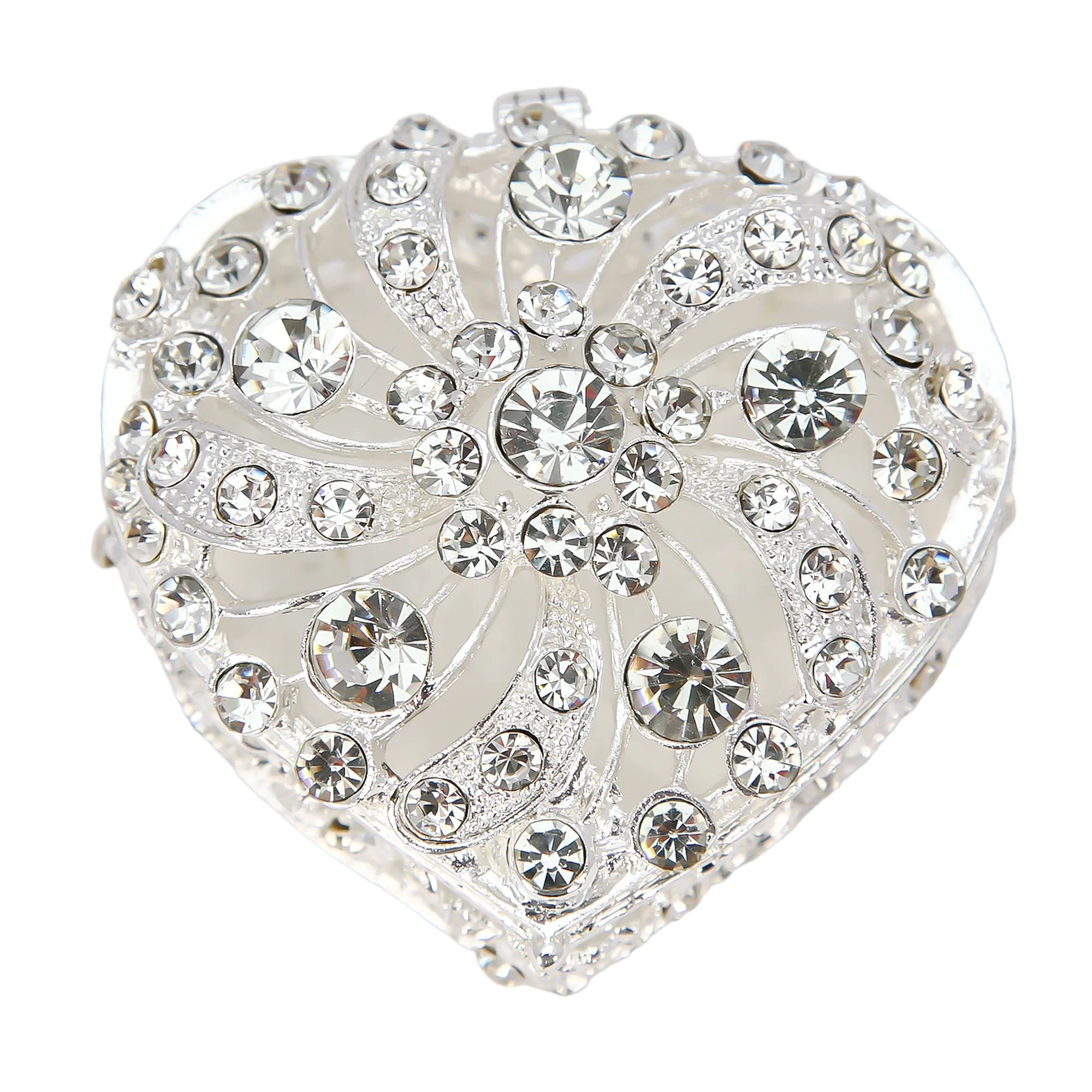 Silver Heart Shaped Jewelry Box for Wedding Coins Decoration Jewellery Box with Rhinestone Wedding Gift for Bride Collection Box