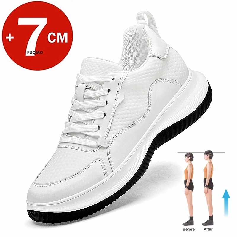 أحذية رجالية مريحة للرفع مقاس 7 سم أحذية رياضية من الجلد الطبيعي قابلة للتنفس للرجال خفيفة الوزن وغير قابلة للانزلاق أحذية غير رسمية لزيادة الارتفاع #1