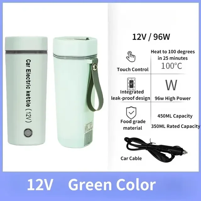 

12V Car Kettle Boiler Integrated Leak-proof Design Safety Valve 96W High Power Fast Heating Portable Cup