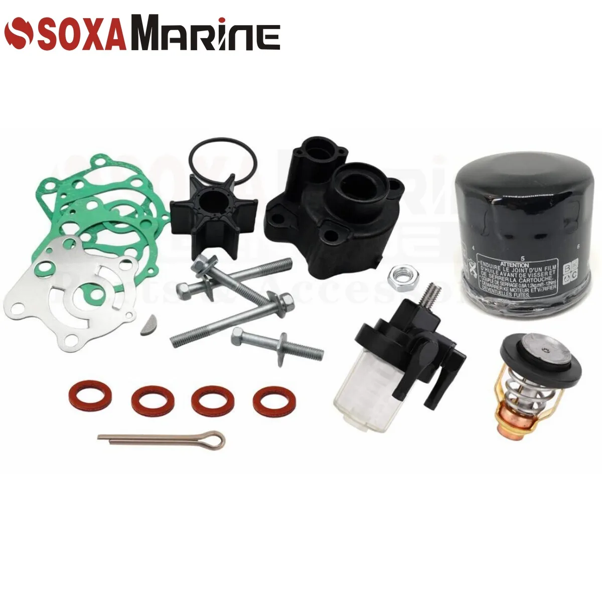 Fit for Yamaha F80A F100A Maintenance Kit Outboard Pump Rebuild with Thermostat Fuel Filter Oil Filter Thermostat Cotter Pin
