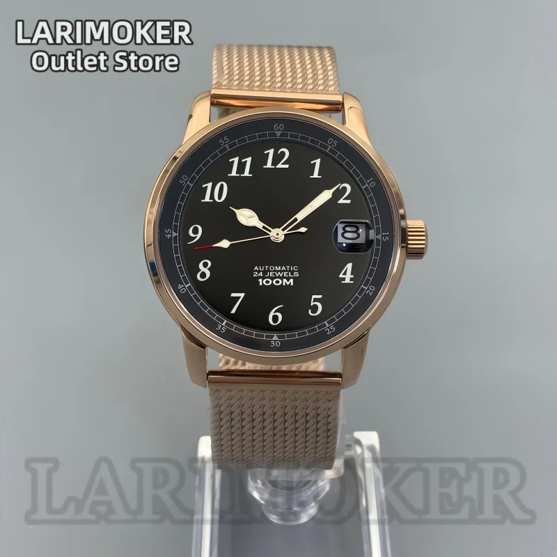 

Мужские механические часы LARIMOKER 38,3 мм, спортивный авиационный стиль, корпус из нержавеющей стали, зеленый светящийся, совместимый с механизмом NH35