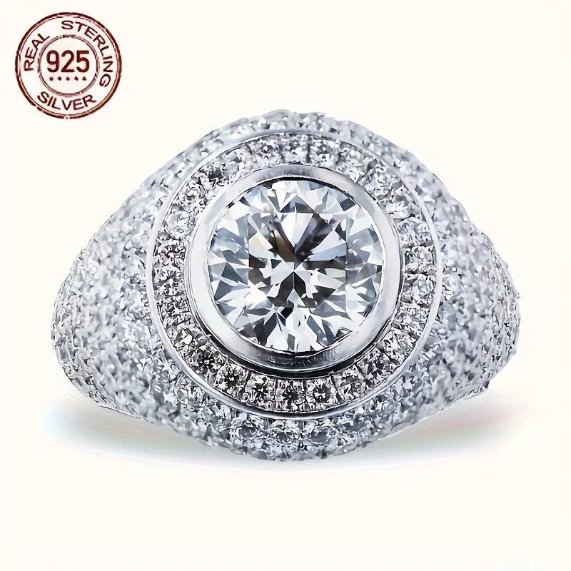 

2025 New Fashion Luxury 925 Sterling Silver Iced Out Pinky Rings Men‘s Hip Hop Rapper Finger Ring Fine Jewelry Gift