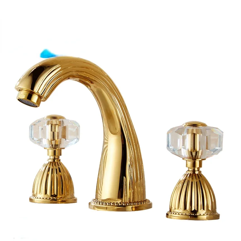 

Gold Crystal 3-Hole Basin Split Faucet Bathroom Cabinet Full Copper Washbasin Under counter Basin Cold And Hot Water Faucet CF96