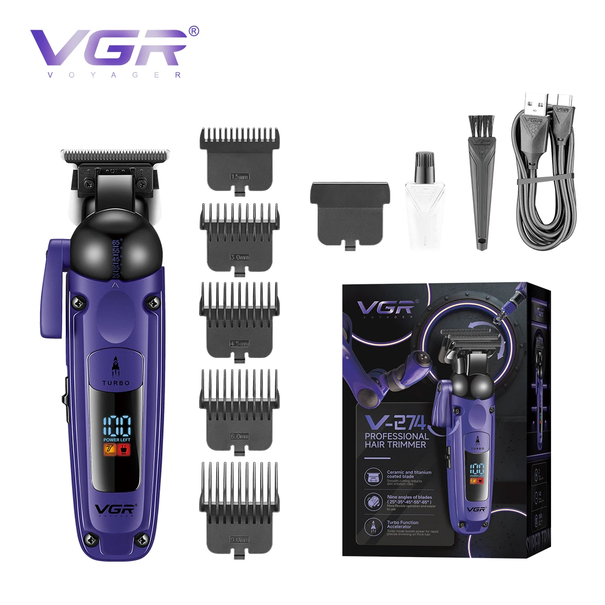 

Высококачественная мужская электрическая машинка для стрижки волос VGR с интеллектуальным цифровым дисплеем и частотой вращения 7000 об/мин, новая электрическая машинка для стрижки V-274.