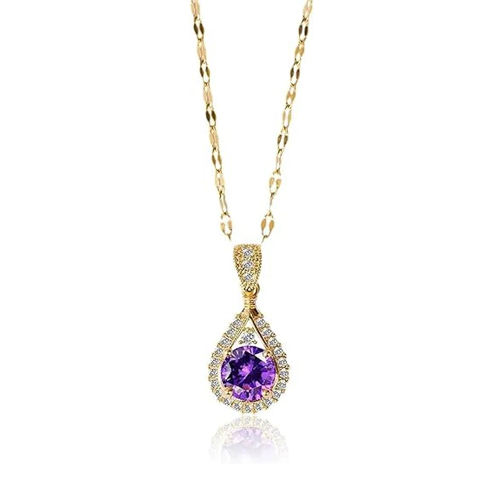 Purple Water Drop Pendant Necklace for Women Fashion Versatile Light Luxury Commuter Collarbone Chain Accessories