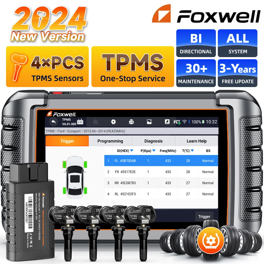 

FOXWELL NT809TS Car OBD2 Scanner TPMS Programming Tool Bluetooth Bi-Directional Control 30+ Reset All Systems Diagnostic