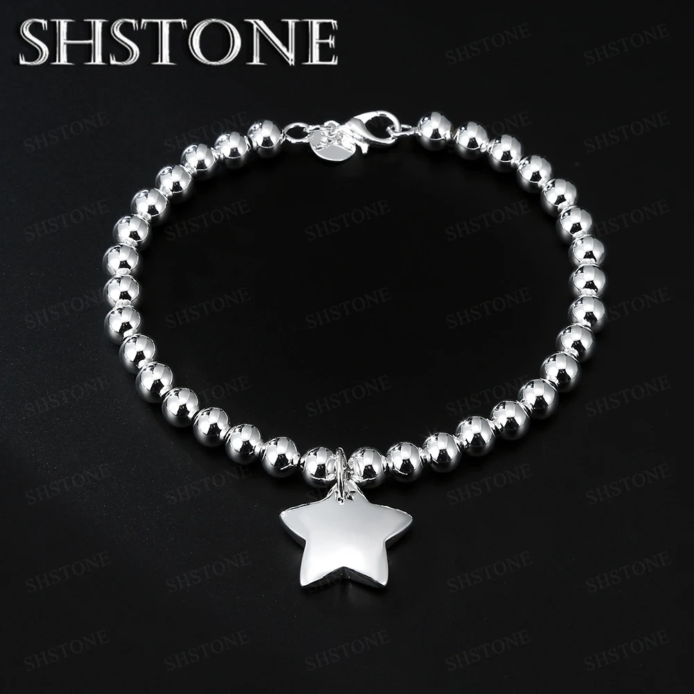 

Charms 925 Sterling silver 4MM Bead Chain Star Pendant Bracelets for women fashion Wedding party Christmas gifts Jewelry