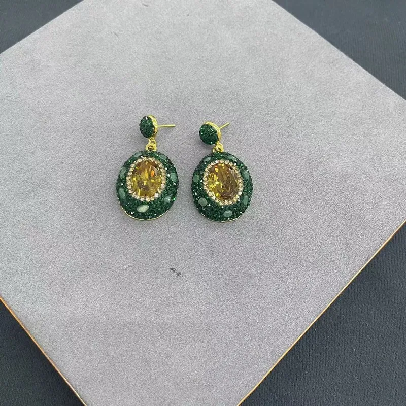 one set green jade baroqie and zircon green RING/bracelet/pendant necklace earrings