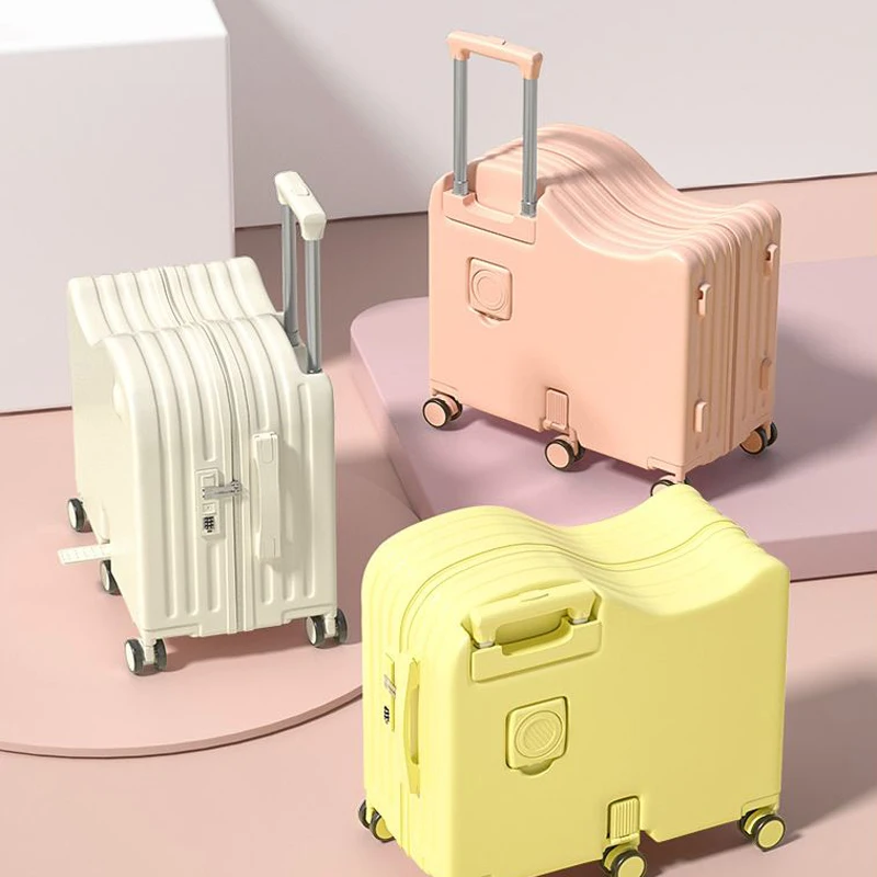 

Детский чемодан для ручной клади, дорожный чемодан для сидения с 360 вращающимися колесами, телескопическая ручка 18-24 дюйма для мальчиков и девочек