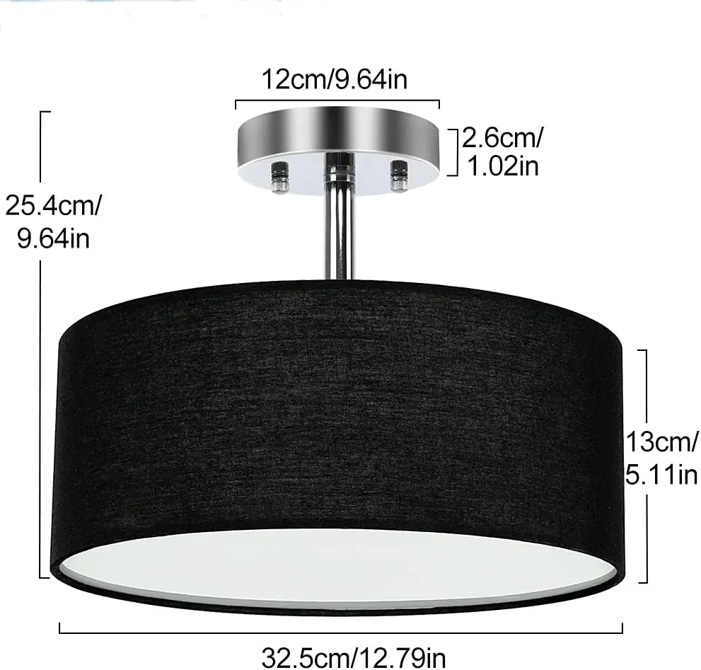 Depuley Ceiling Light, Grey/Black, E27 Ceiling Light, 3-Light Modern Fabric Ceiling Light