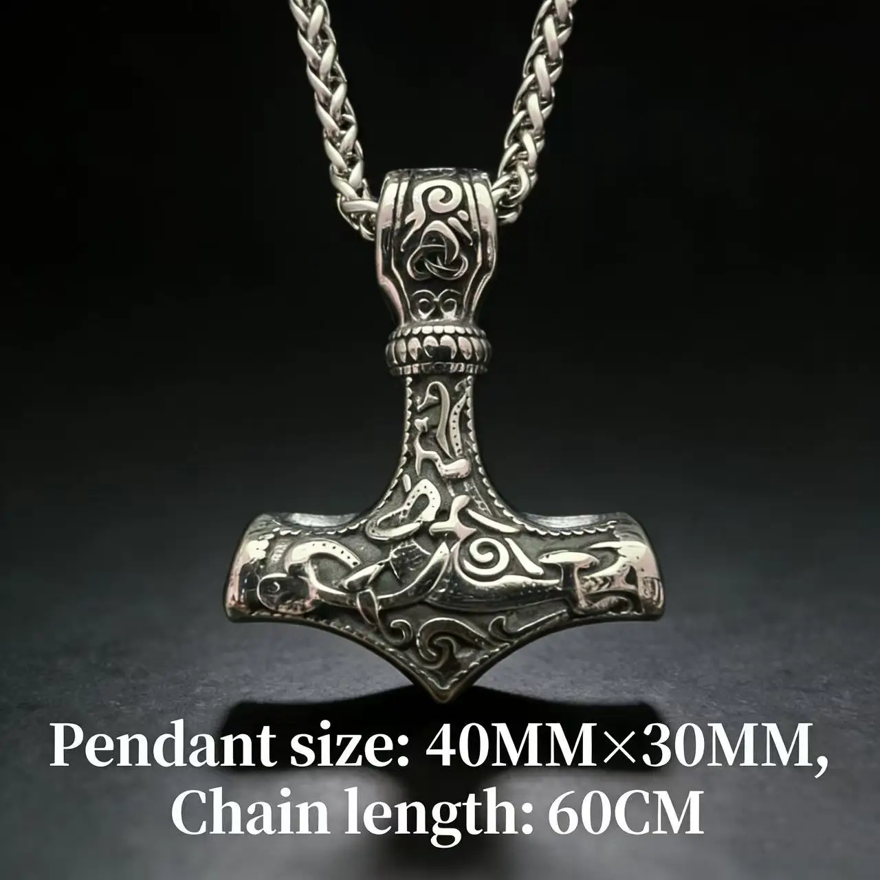 316L Edelstahl Nordic Odin Viking Rune Anhänger Kette Halskette Für Männer Vintage Mjolnir Schmuck Zubehör Geschenk Box – Detail 1
