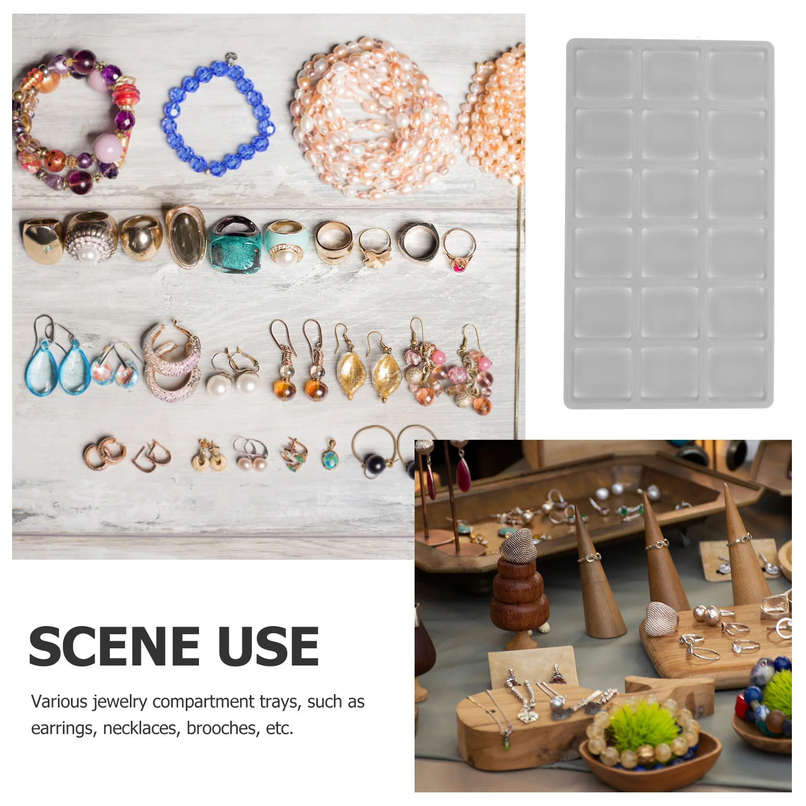 Vassoio per gioielli Design del vano dell'organizzatore per anello, orecchino, porta perline, vassoio per gingilli, strumento divisorio per cassetto dei gioielli