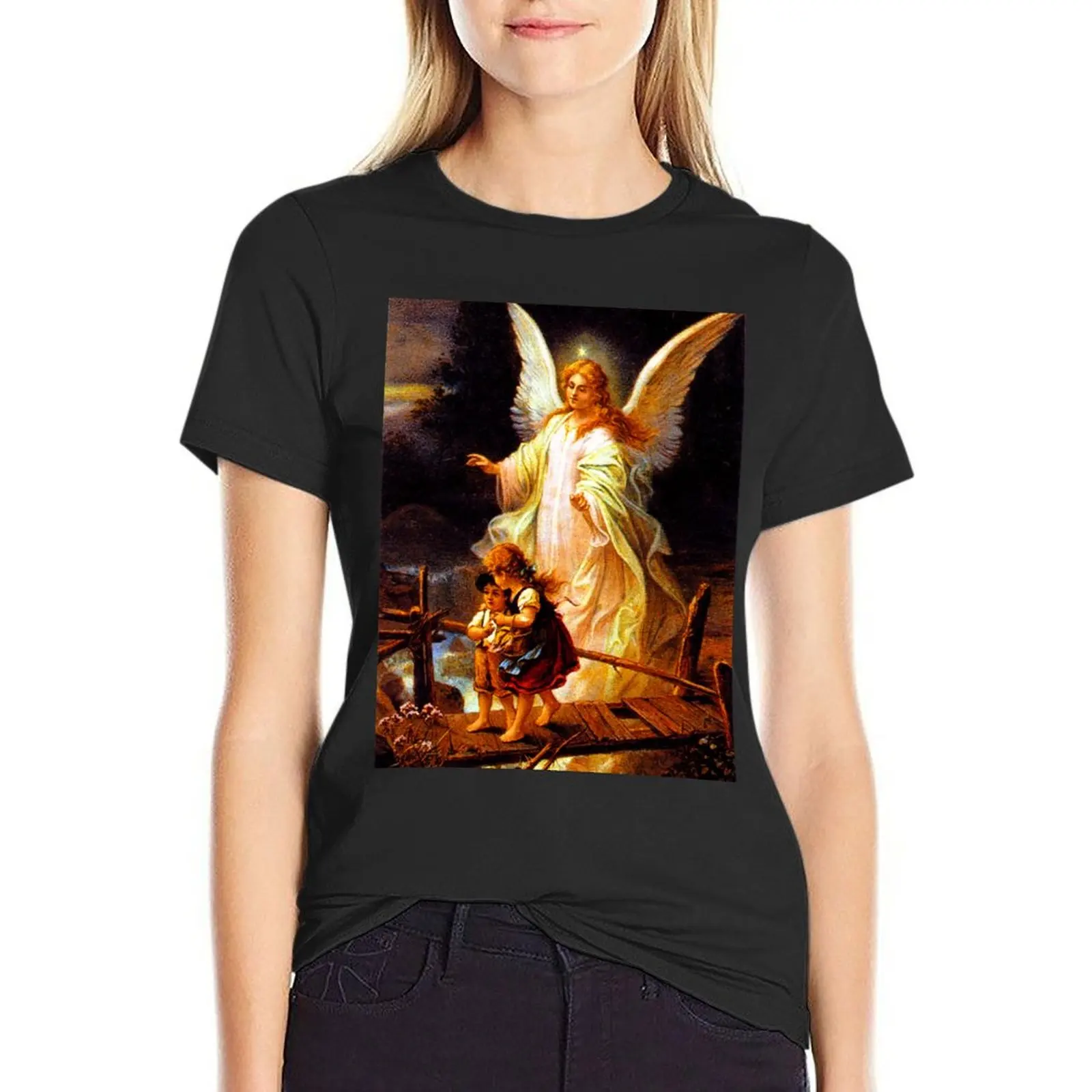 GUARDIAN ANGEL AND CHILDREN VINTAGE COLOURED T-Shirt blanks hippie clothes anime clothes customs Women's cotton t-shirt