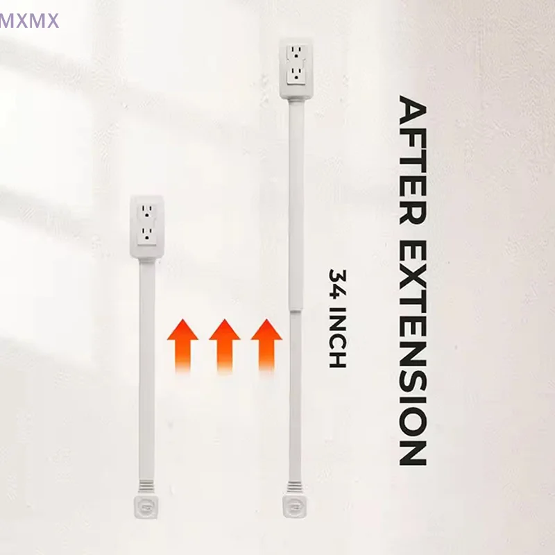 Power Socket Expander 2 Sockets 180° Rotation Stretchable Length Punch-free Power Strip Electrical Socket Extension Cord