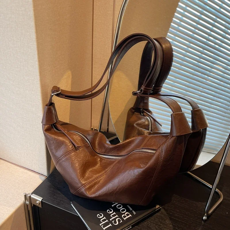 بولي PU سعة كبيرة 2025 رائجة البيع حقيبة كتف هوبوس بلون الخياطة الموضوع سستة العصرية موضة حقيبة كروسبودي حقيبة يد ناعمة #3