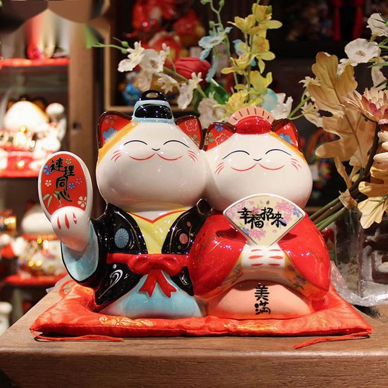 Lucky Cat Decoration Feng Shui Fortune Cat Ceramic Electric Wave Hand Treasure Shop Gift Good Luck Home Festive Craft