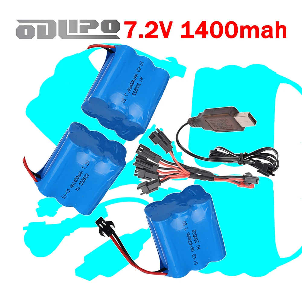 2026 Brand New ( SM Plug ) 7.2v 1400mah NiCD Battery + USB Charger For Rc toys Car Tanks Train Robot Boat