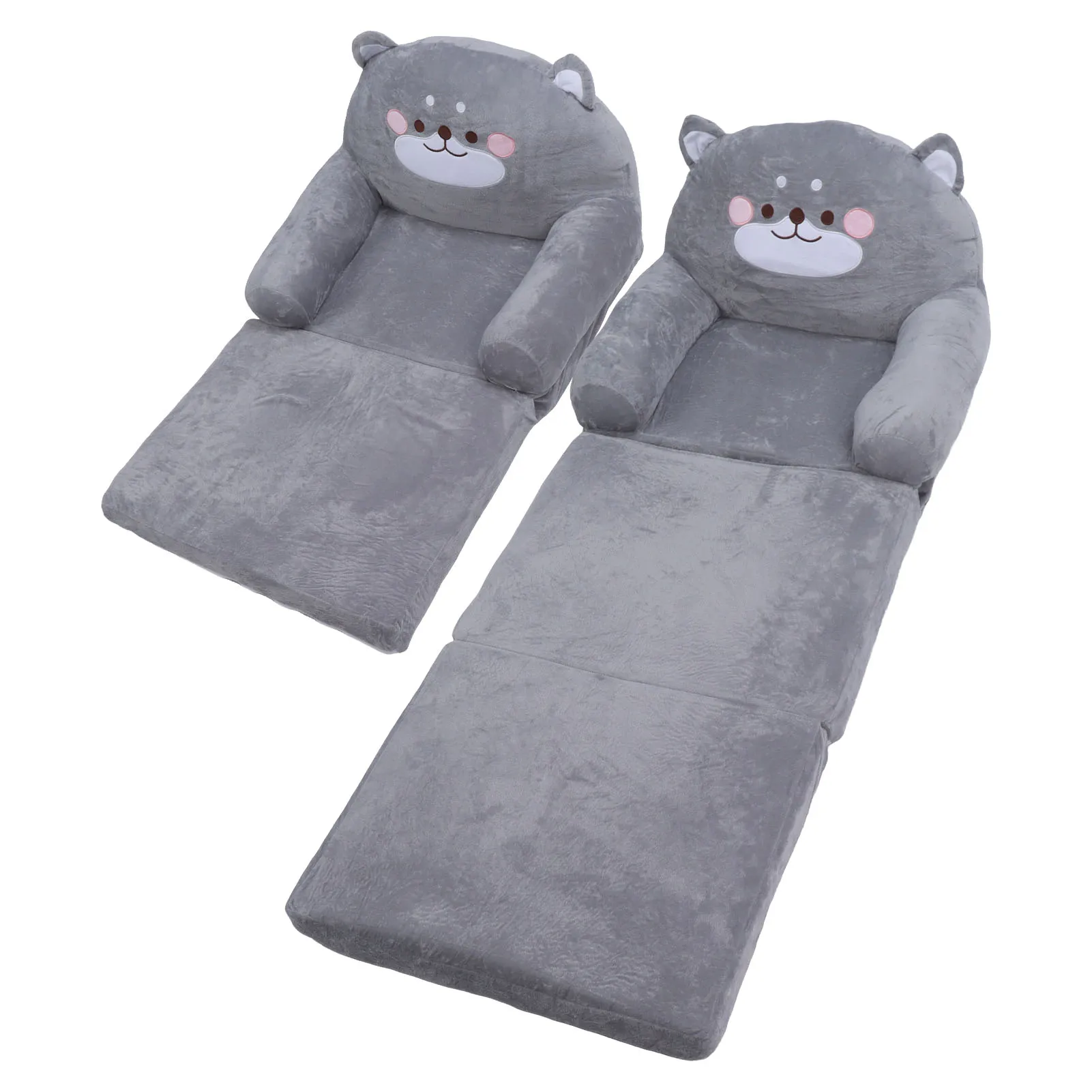 Mini sofá para niños, perro gris de dibujos animados, plegable, mango ancho, silla suave y transpirable para niños pequeños, para leer, dormir relajante