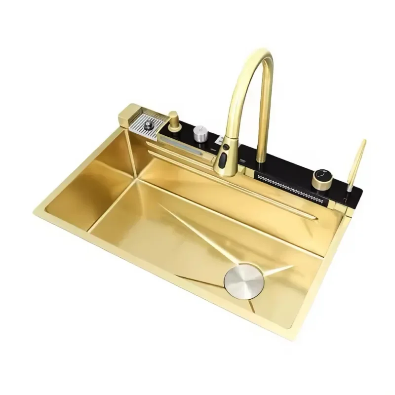 Gold Kitchen Sink with Faucet Set Single Bowl Washing Area for Modern Residential and Hotel Projects