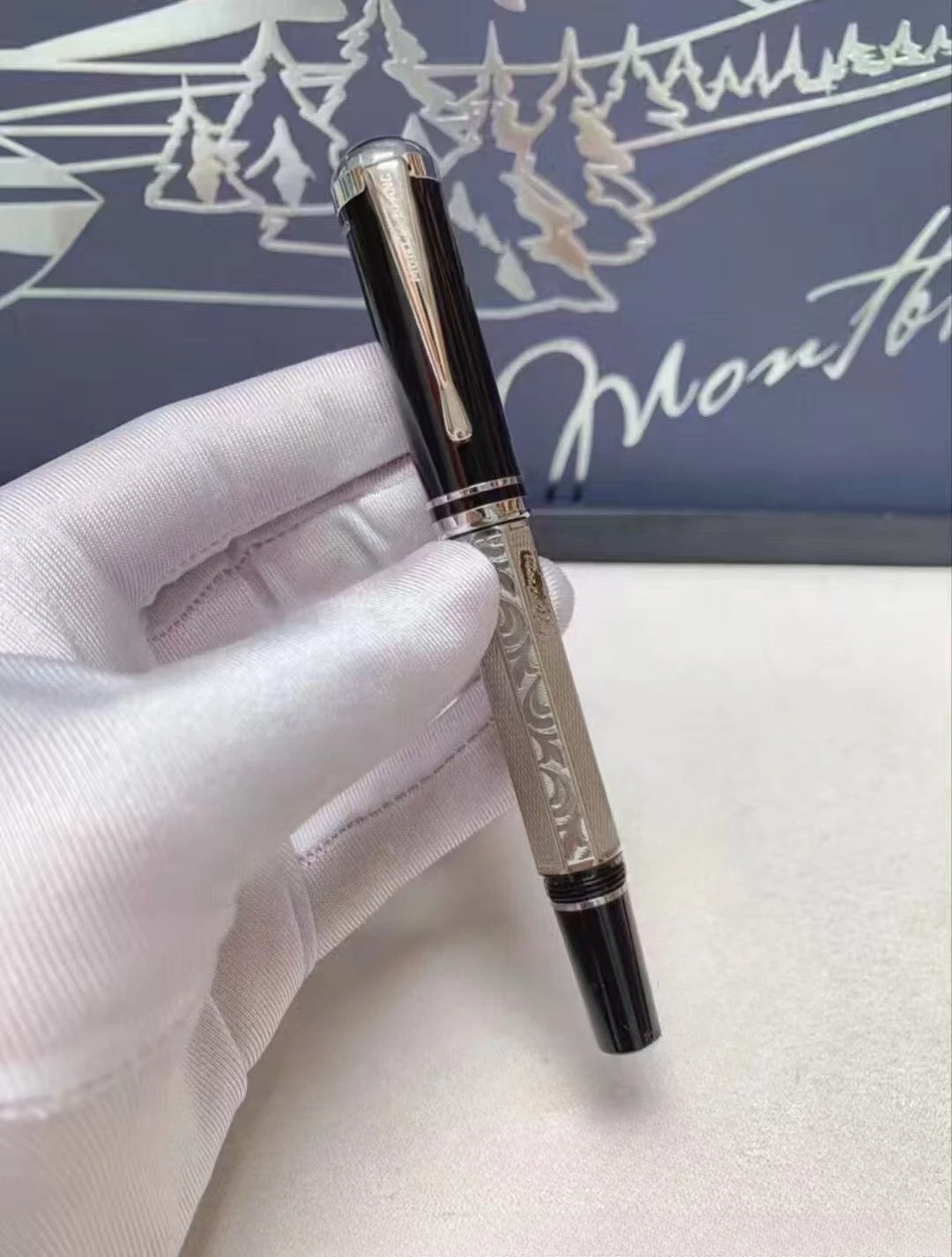 

M Brand Black Carved Vintage Business Pen, Men's Luxury Office Signature Pen (No Pen Box)